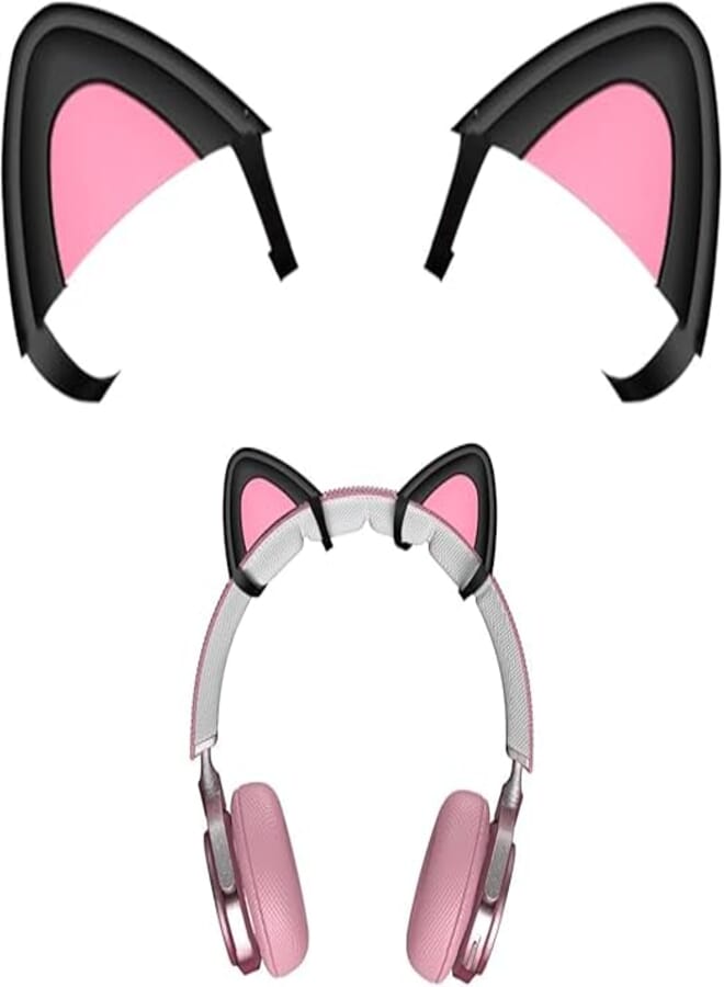 GQ 2pcs Decorative Cute Cat Ears for Headphones Silicone Cat Ears,Lovely Headsets Cat Ears Attachable Accessory,Adjustable Attachment Straps for Universal Gaming Headset